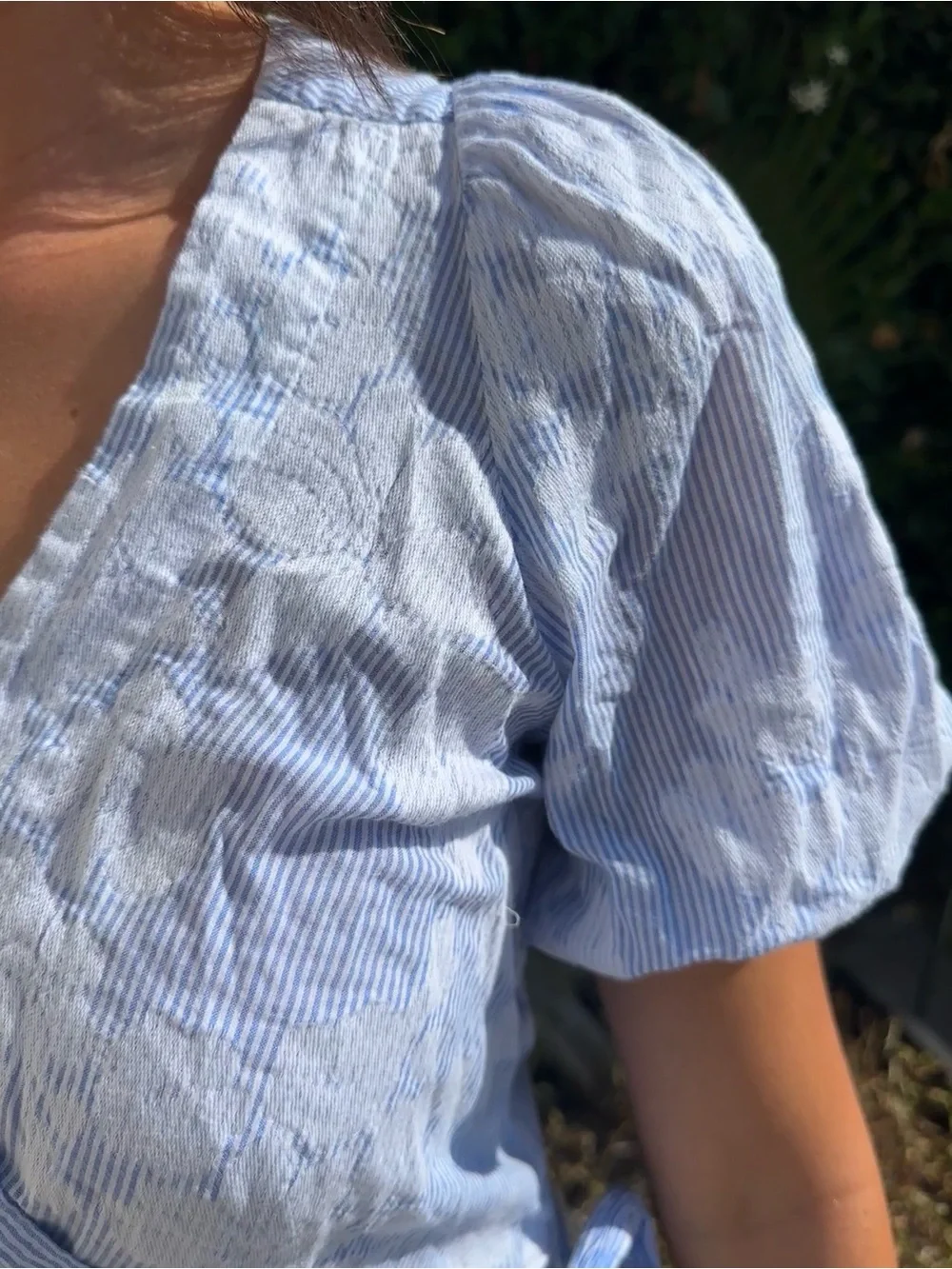 Banana Republic Light Blue Floral Wrap Blouse with Tie